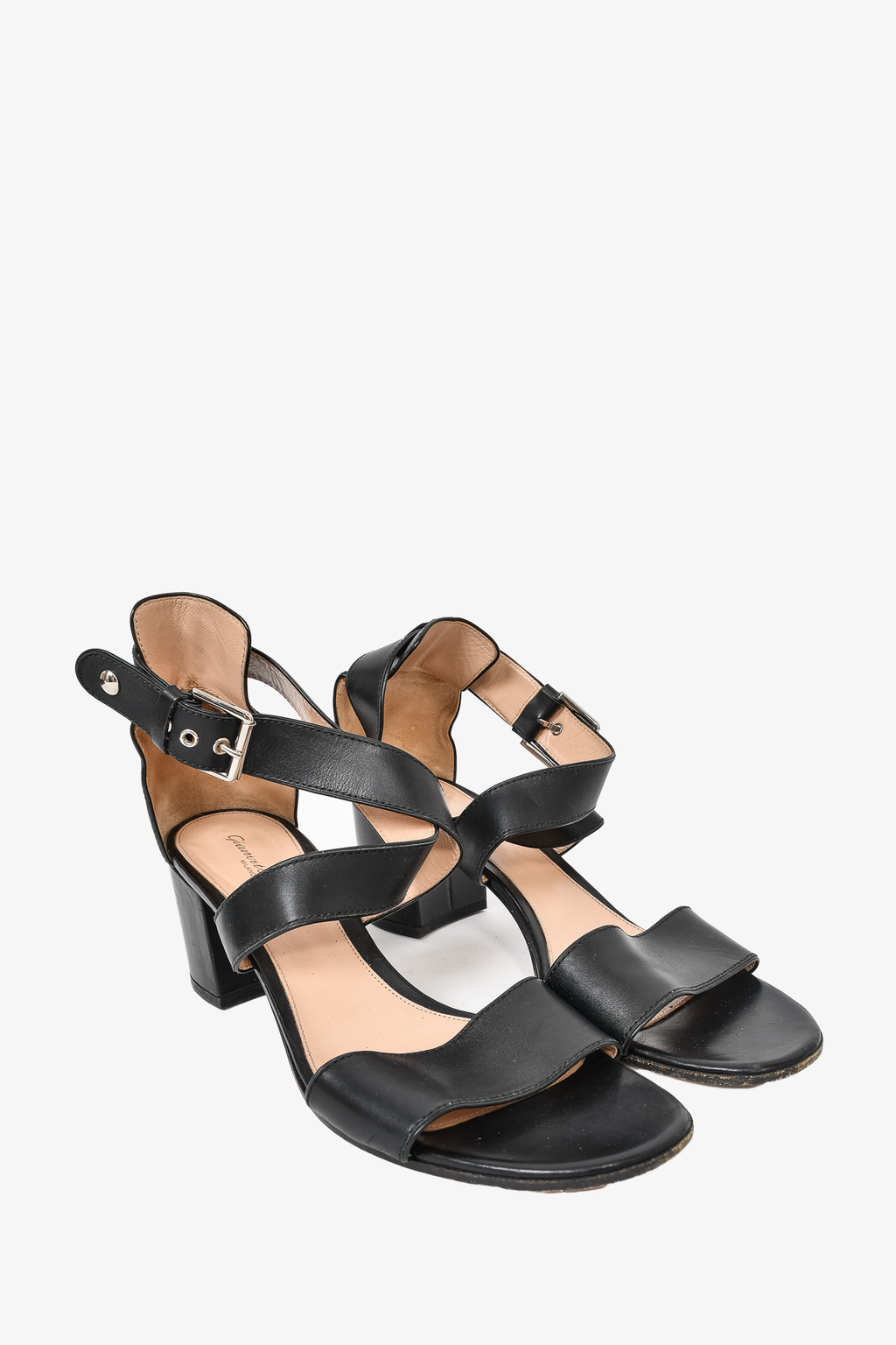 Gianvito Rossi Black Leather Strappy Block Heel Sandals Size 41.5