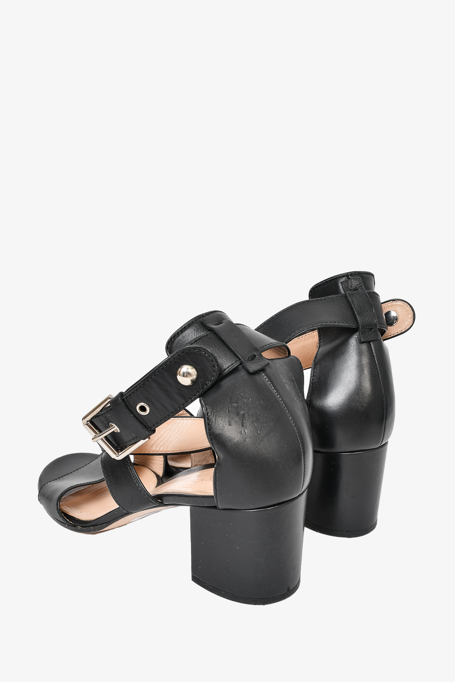 Gianvito Rossi Black Leather Strappy Block Heel Sandals Size 41.5