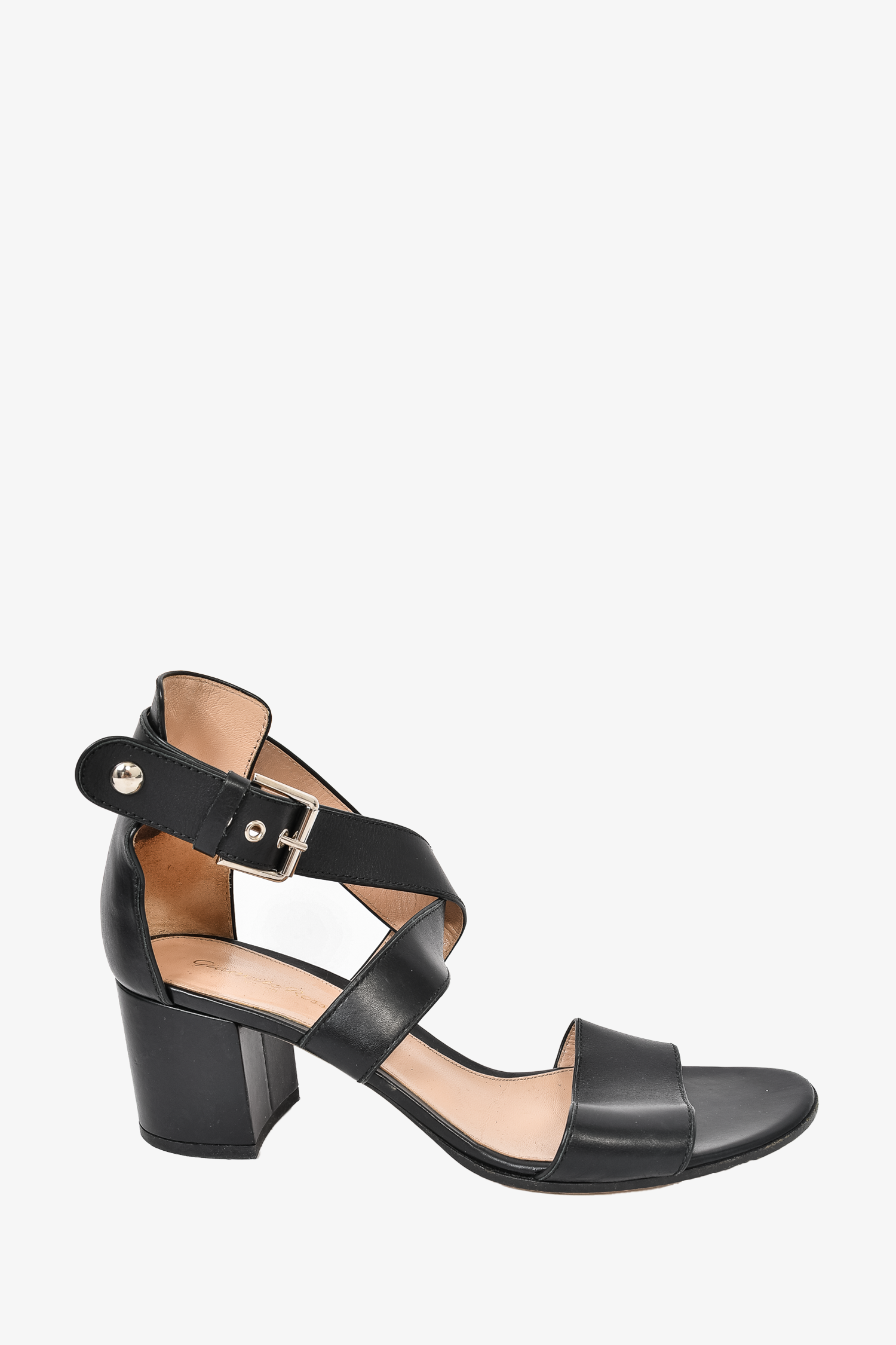 Gianvito Rossi Black Leather Strappy Block Heel Sandals Size 41.5