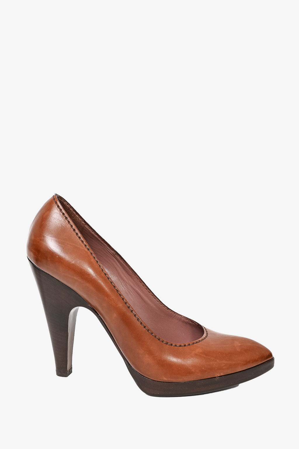 Miu Miu Brown Leather Round Toe Heel Size 37