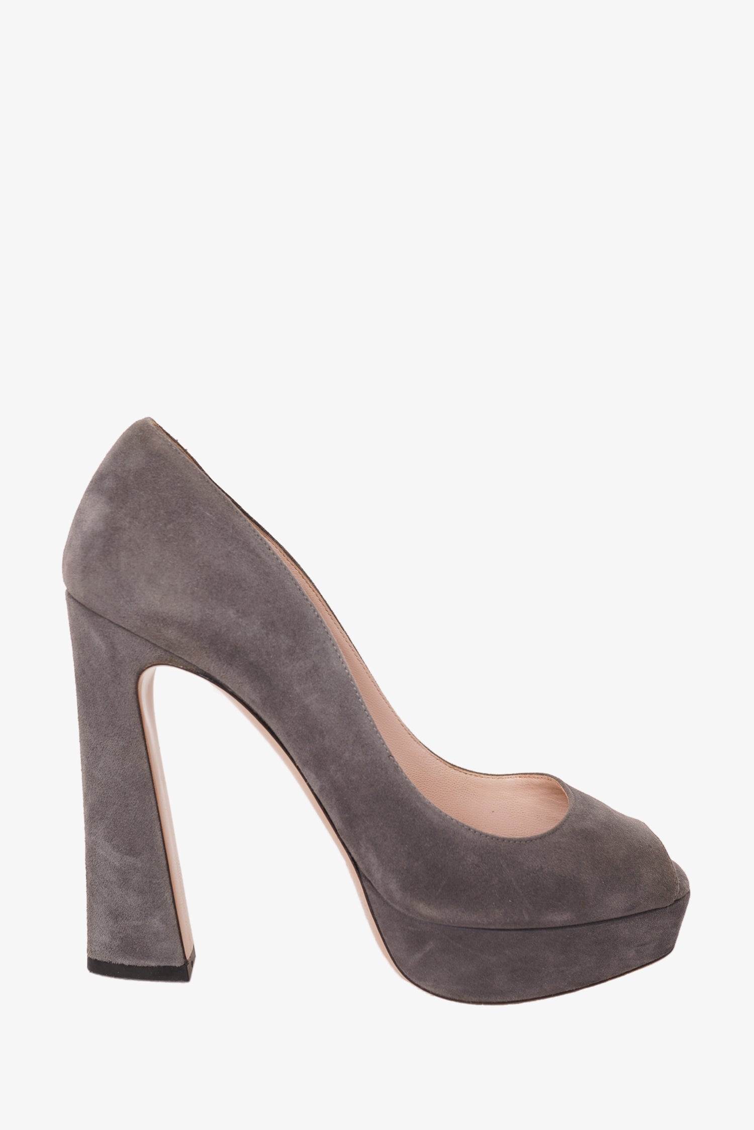 Miu Miu Grey Suede Peep Toe Platform Heels Size 37