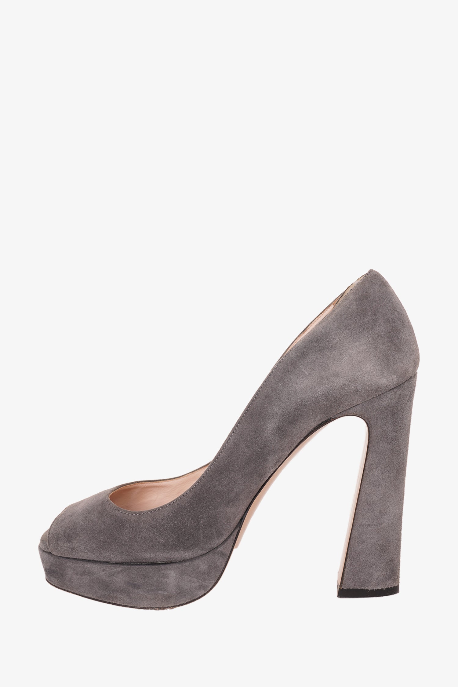 Miu Miu Grey Suede Peep Toe Platform Heels Size 37