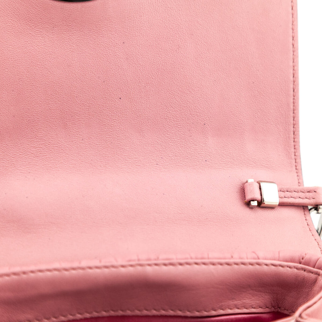 Miu Miu Leopard Calf Hair & Rosa Miele Nappa Matelasse Crystal Chain Shoulder Bag