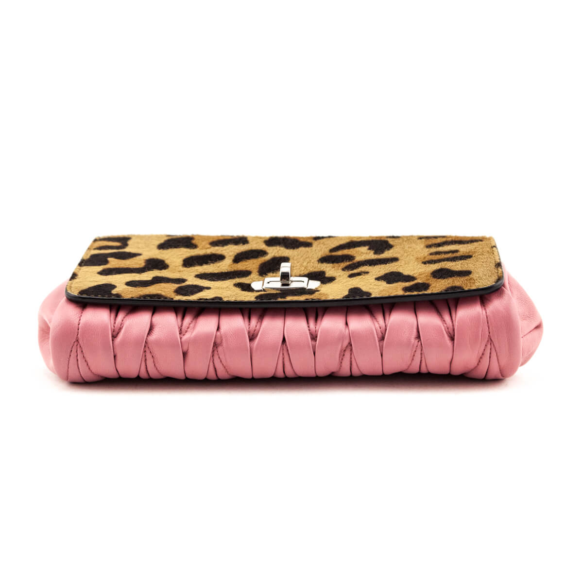 Miu Miu Leopard Calf Hair & Rosa Miele Nappa Matelasse Crystal Chain Shoulder Bag