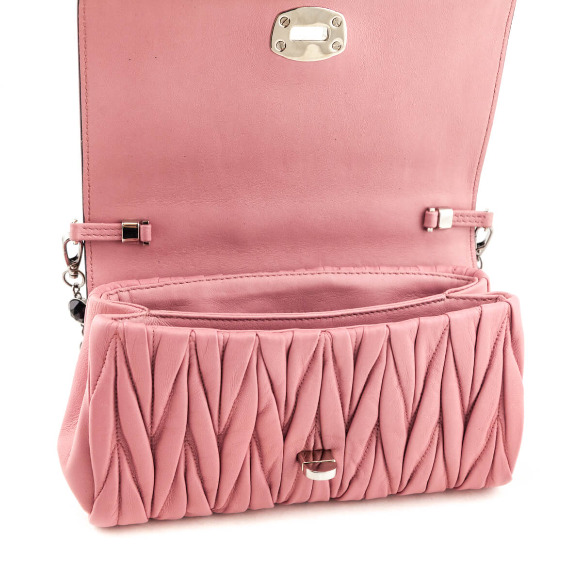 Miu Miu Leopard Calf Hair & Rosa Miele Nappa Matelasse Crystal Chain Shoulder Bag