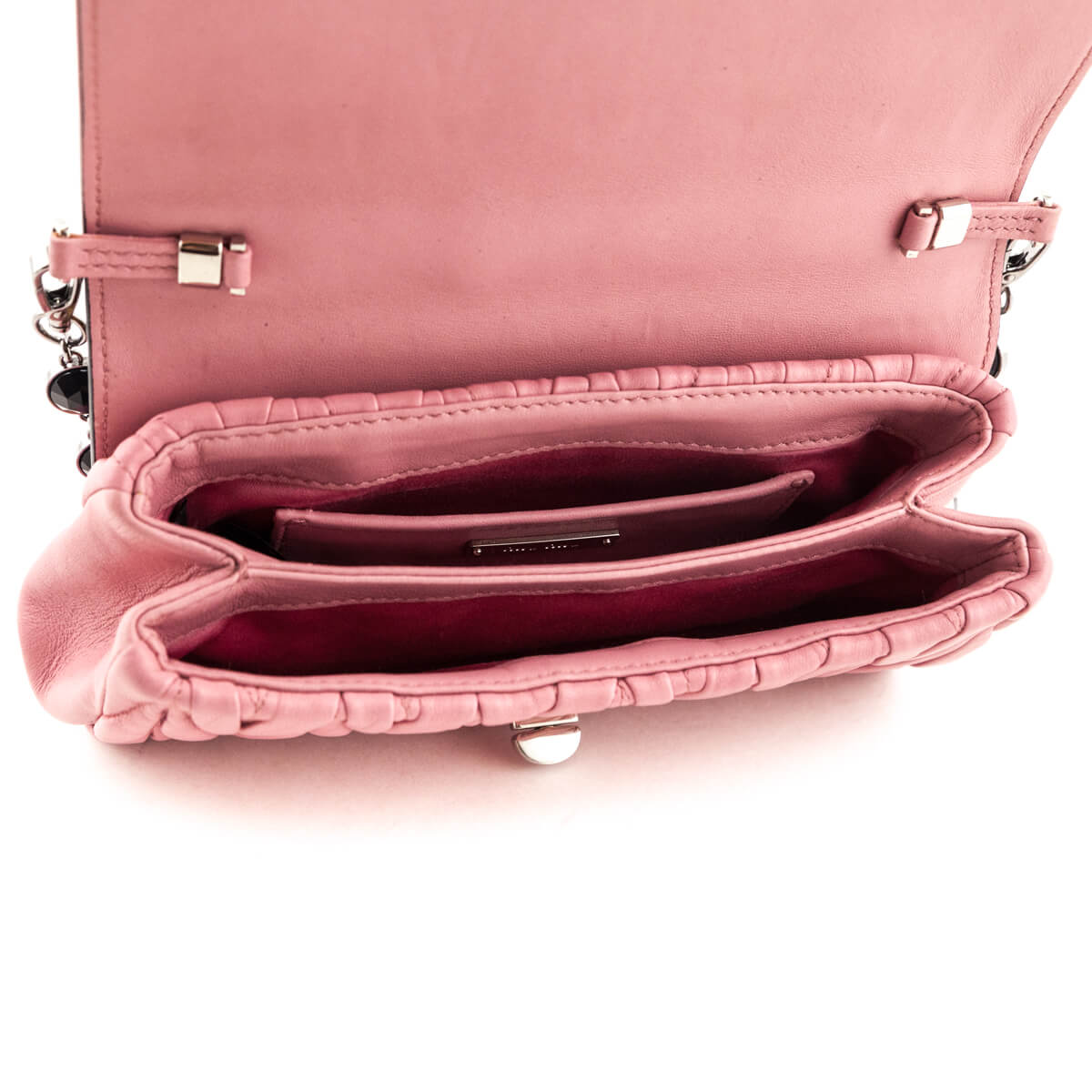 Miu Miu Leopard Calf Hair & Rosa Miele Nappa Matelasse Crystal Chain Shoulder Bag
