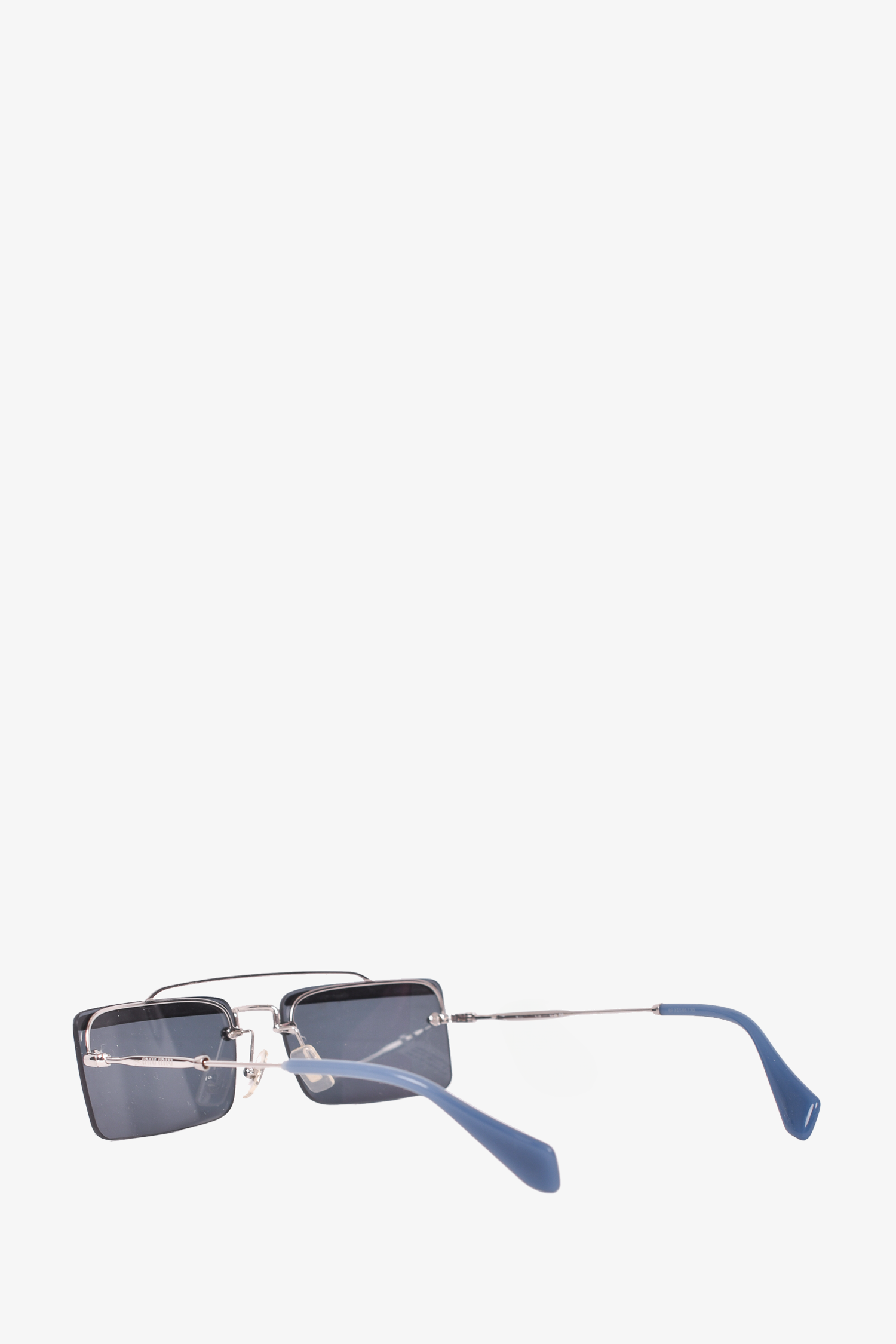 Miu Miu Navy Blue Rectangular Crystal Embellished Sunglasses