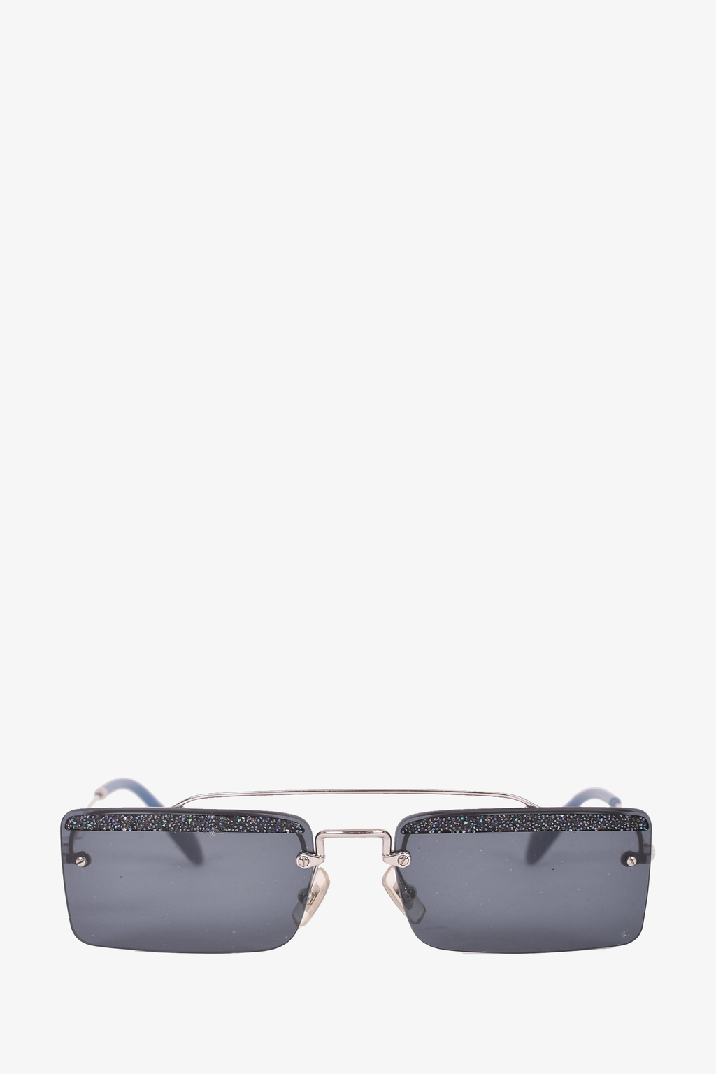 Miu Miu Navy Blue Rectangular Crystal Embellished Sunglasses