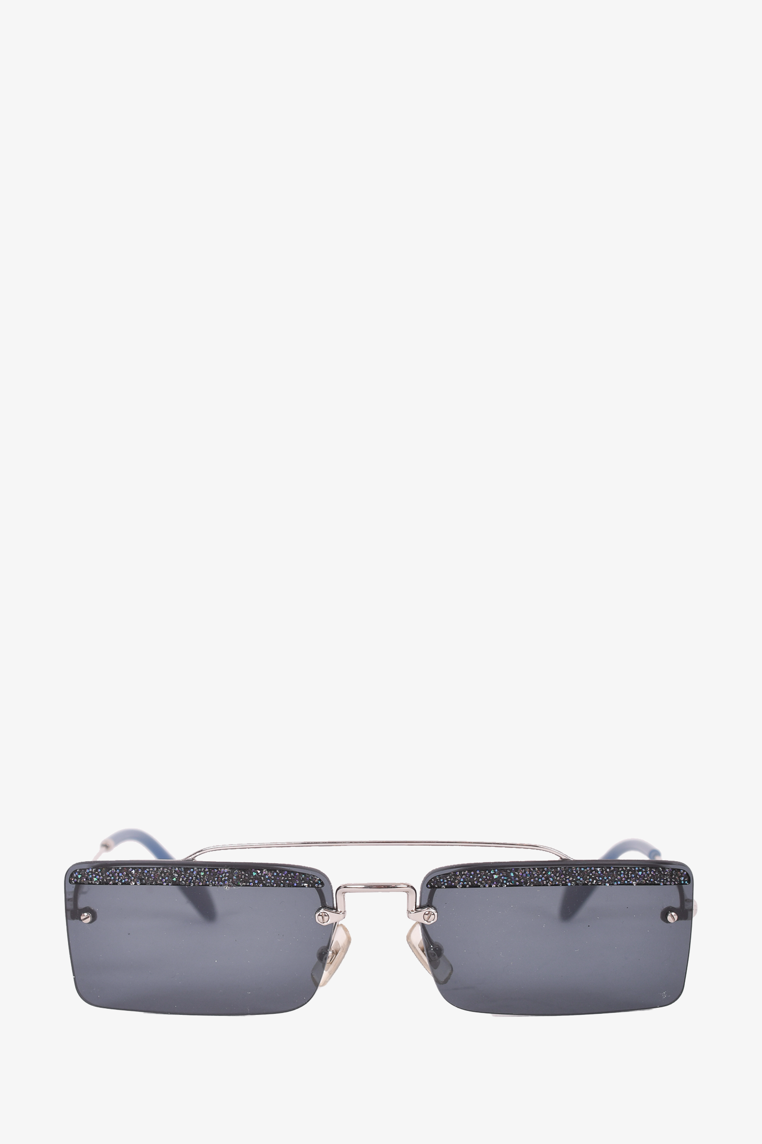Miu Miu Navy Blue Rectangular Crystal Embellished Sunglasses