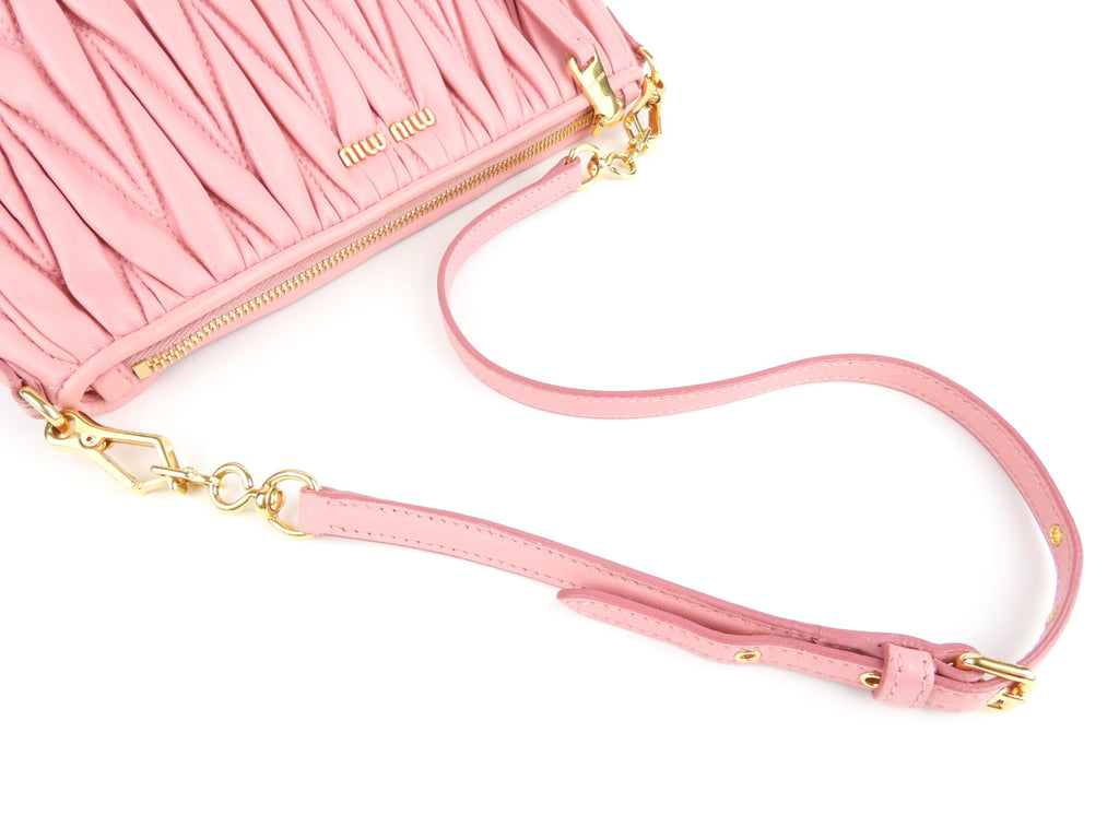 Miu Miu Pink Matelasse Leather Zip Pouch with Strap