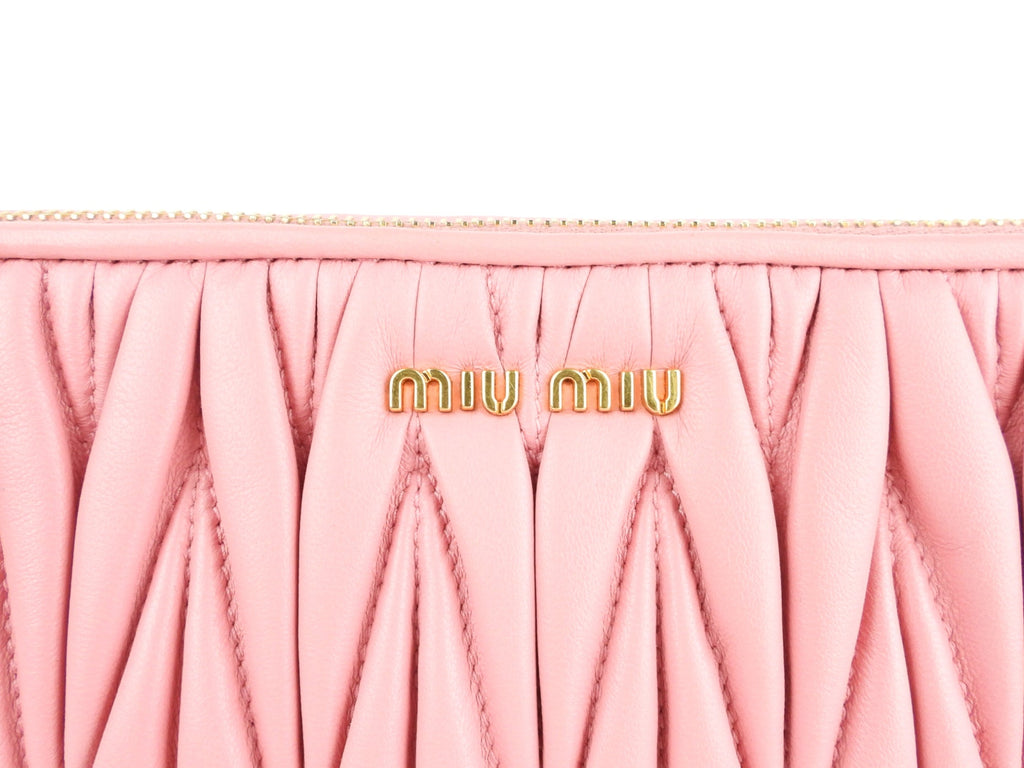Miu Miu Pink Matelasse Leather Zip Pouch with Strap