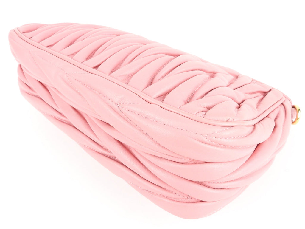Miu Miu Pink Matelasse Leather Zip Pouch with Strap