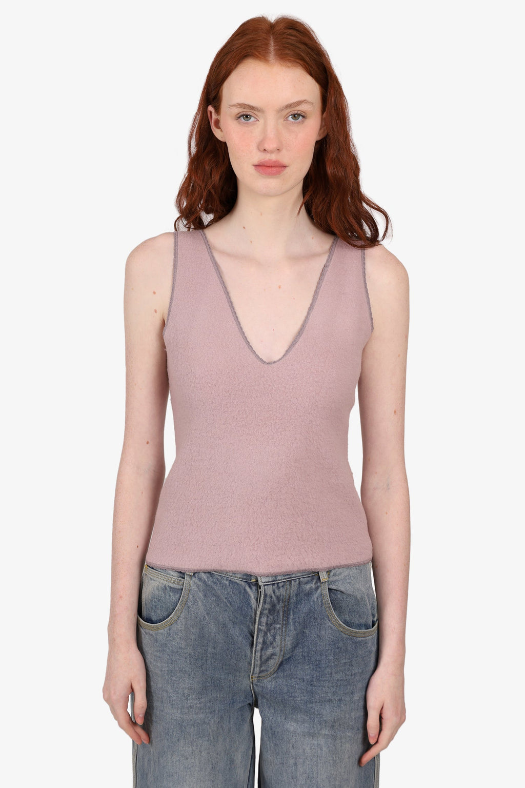 Miu Miu Purple Wool Sleeveless V-Neck Top Size S