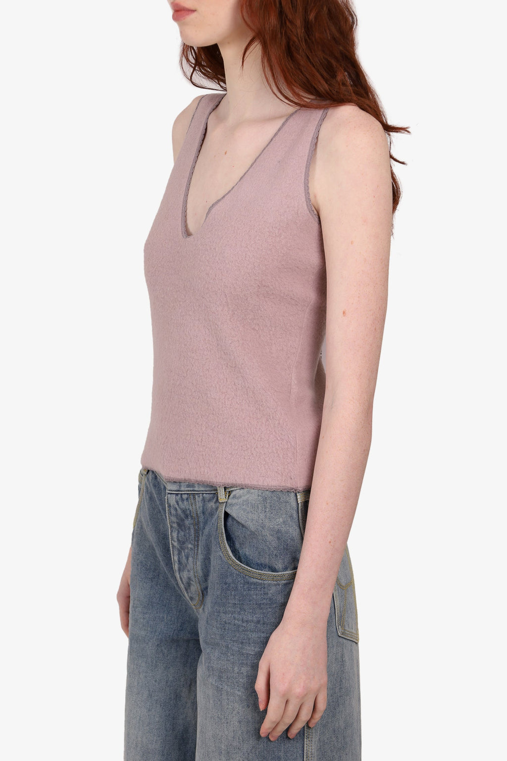 Miu Miu Purple Wool Sleeveless V-Neck Top Size S