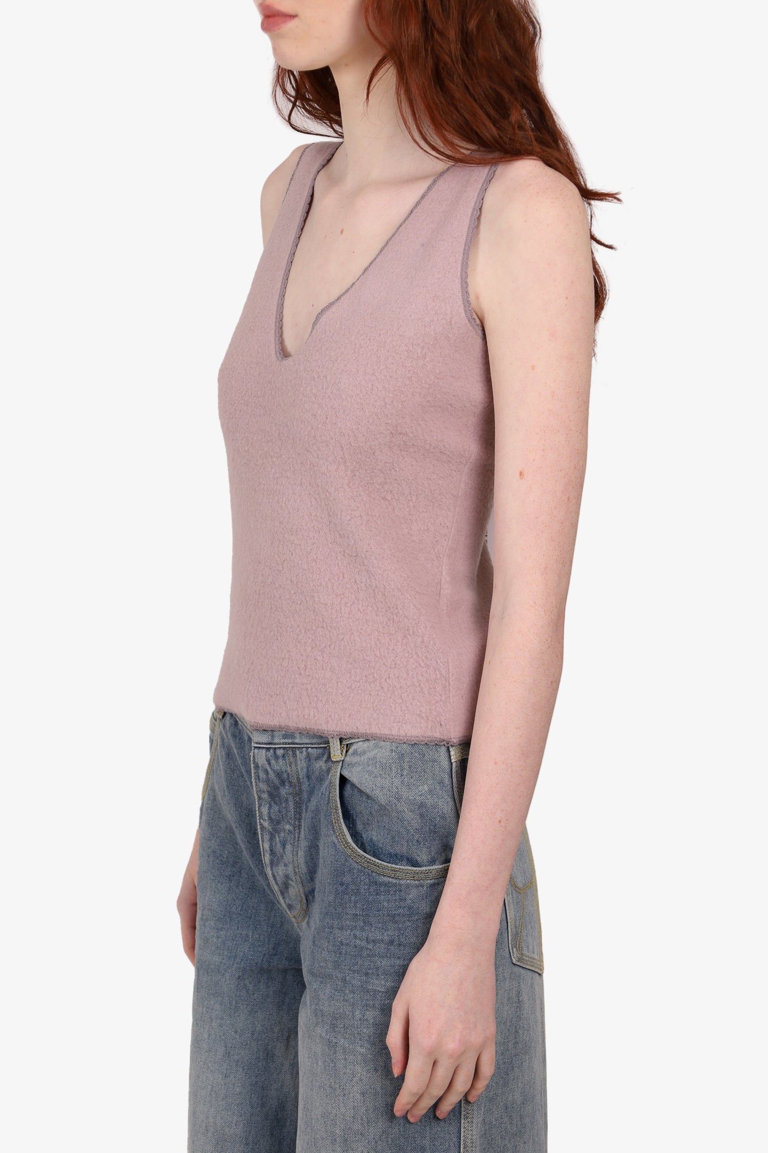 Miu Miu Purple Wool Sleeveless V-Neck Top Size S
