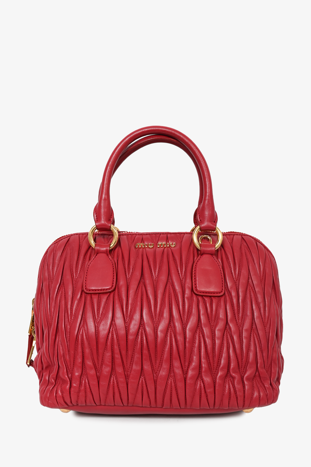 Miu Miu Red Leather Matelesse Top Handle w/ Strap