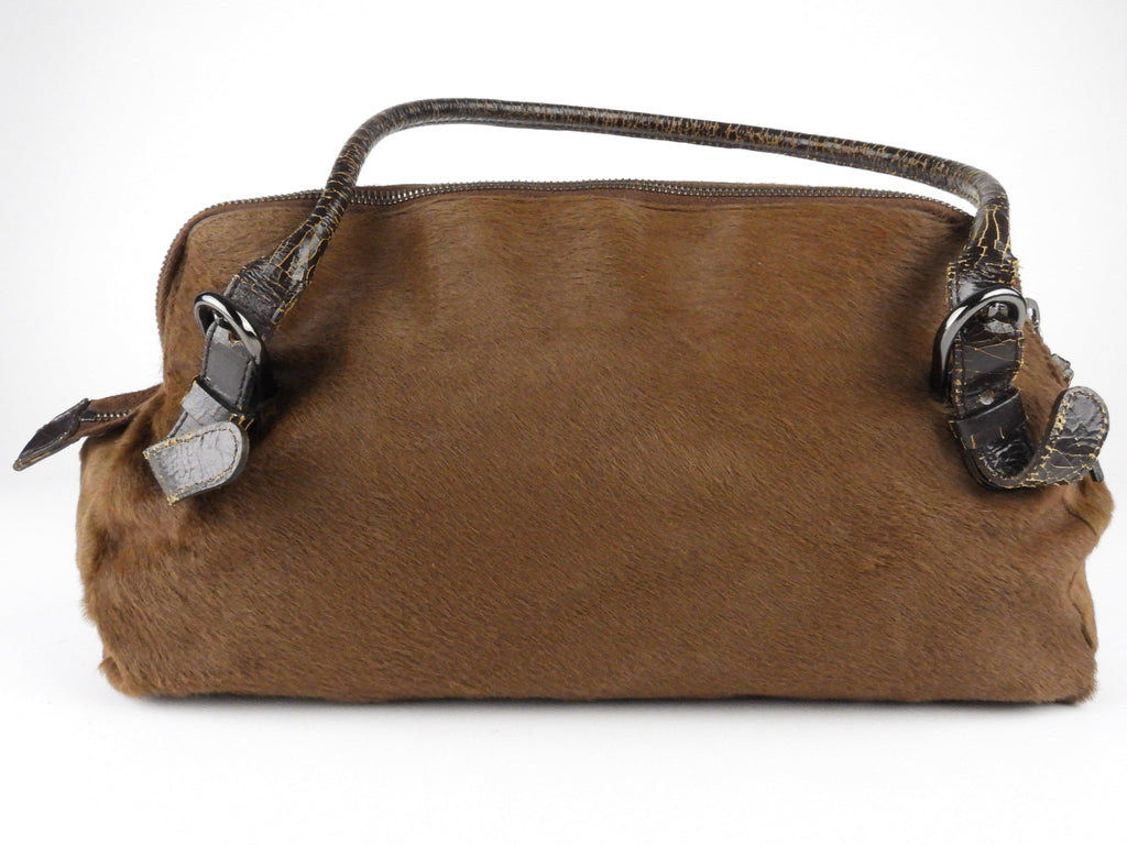 Miu Miu Vintage 2000s Brown Pony Hair Leather Tote Bag