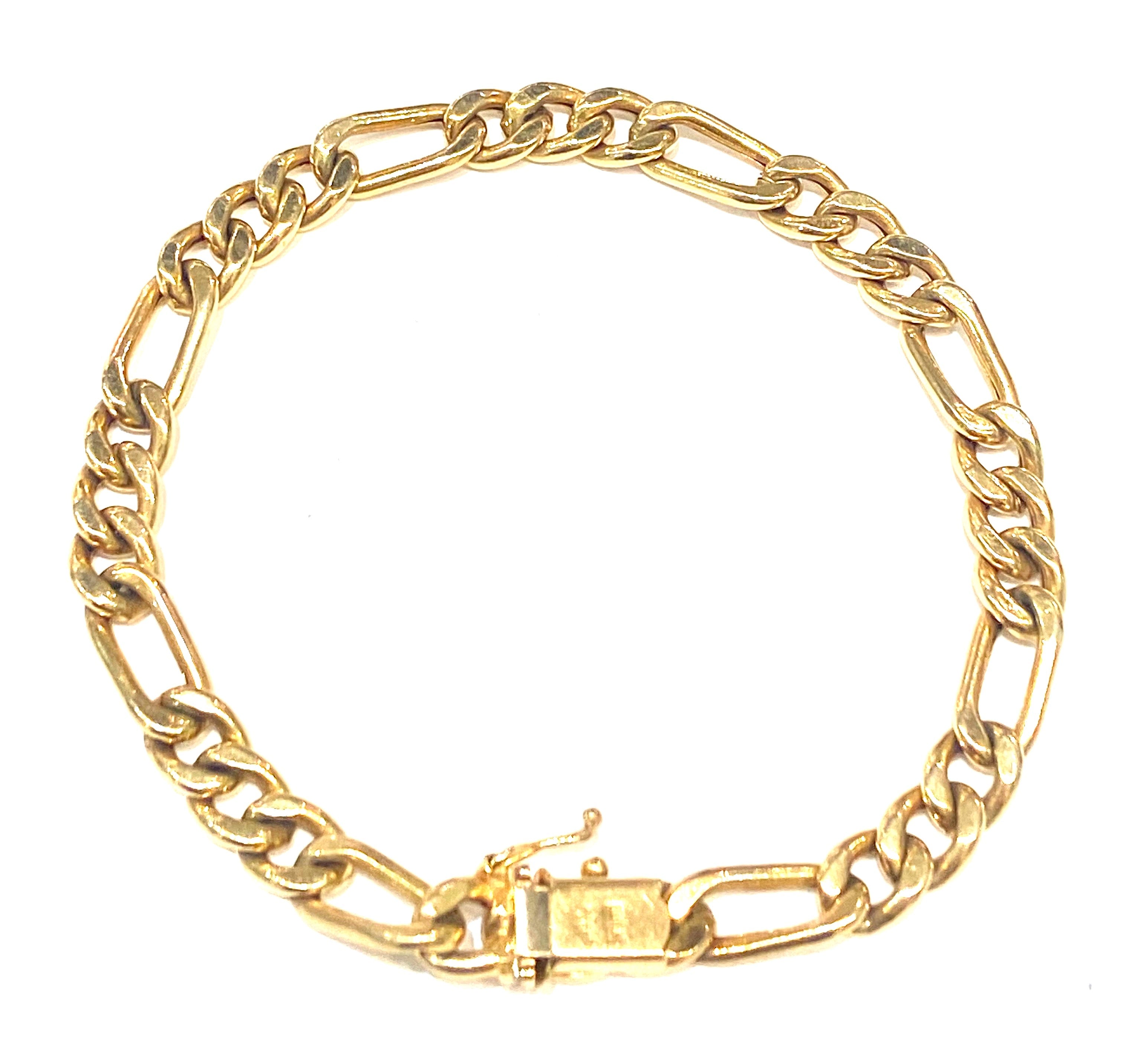 14K YELLOW GOLD MIXED LINK CHAIN FIGARO BRACELET