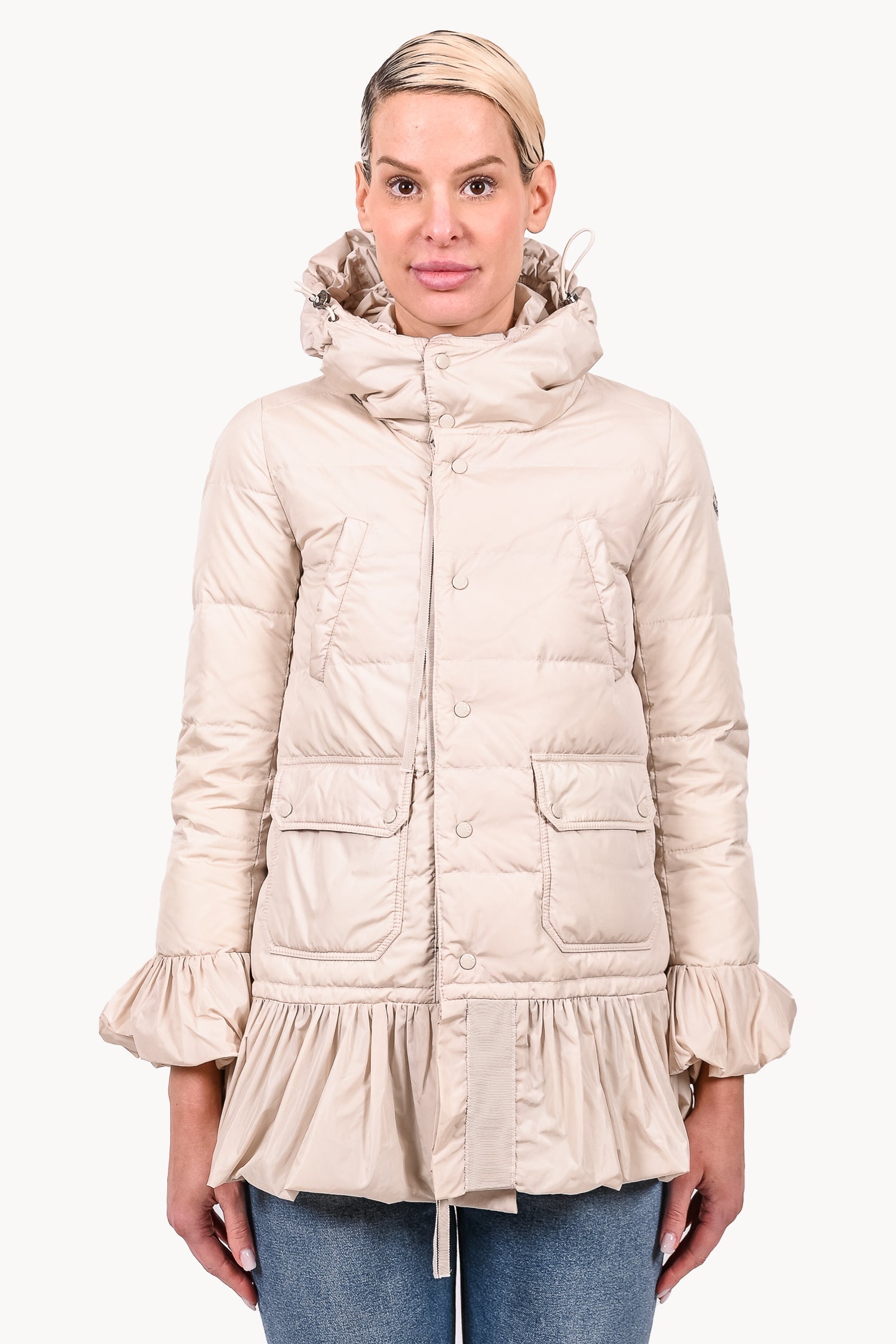 Moncler Cream Down Ruffle Puffer Jacket Est. Size XS