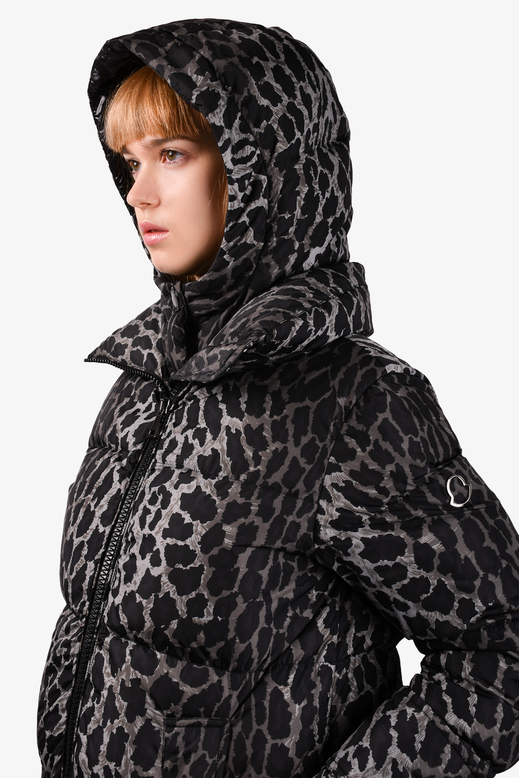 Moncler Grey/Black Leopard Printed 'Keller' Coat Size 0