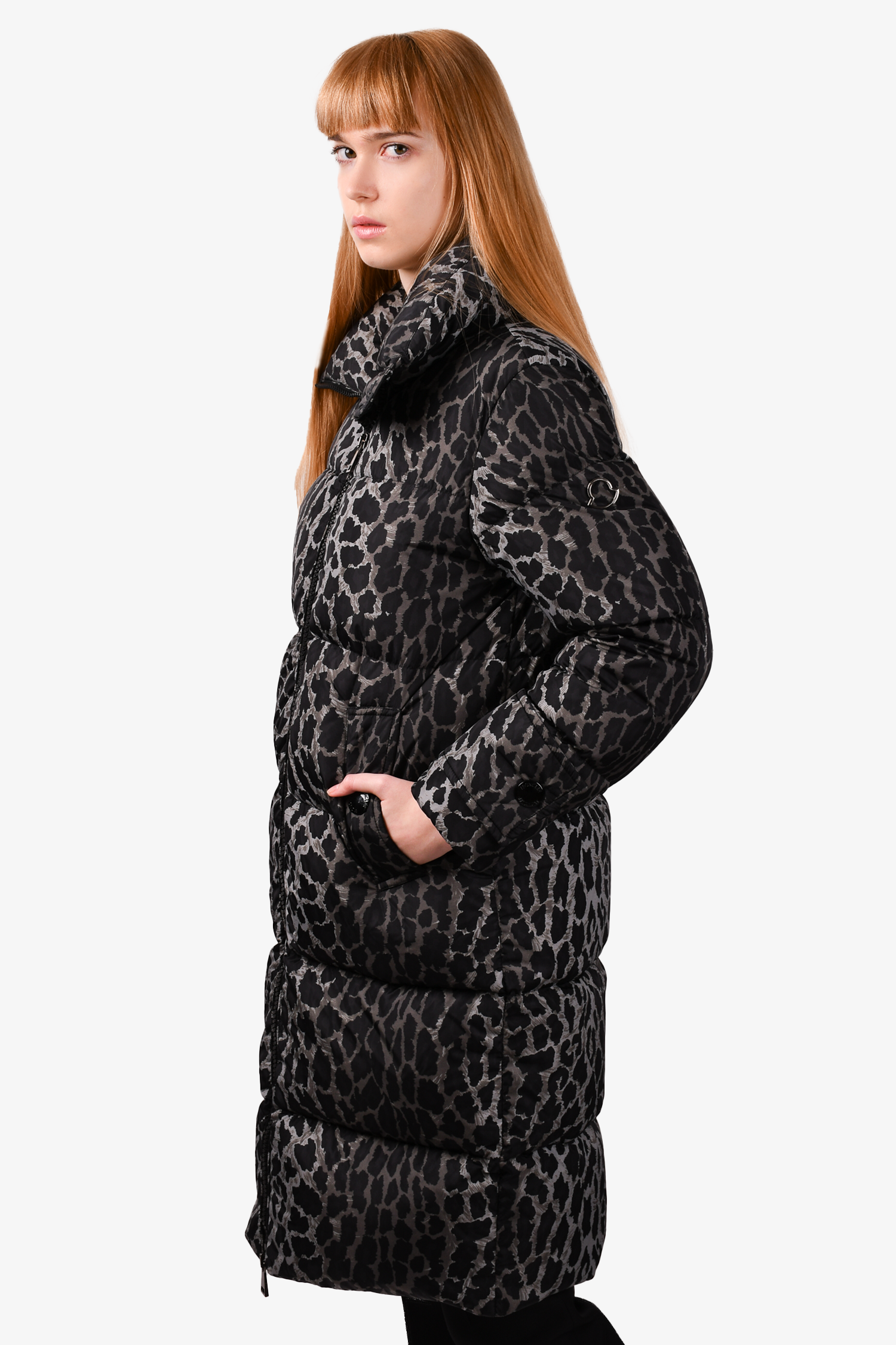 Moncler Grey/Black Leopard Printed 'Keller' Coat Size 0