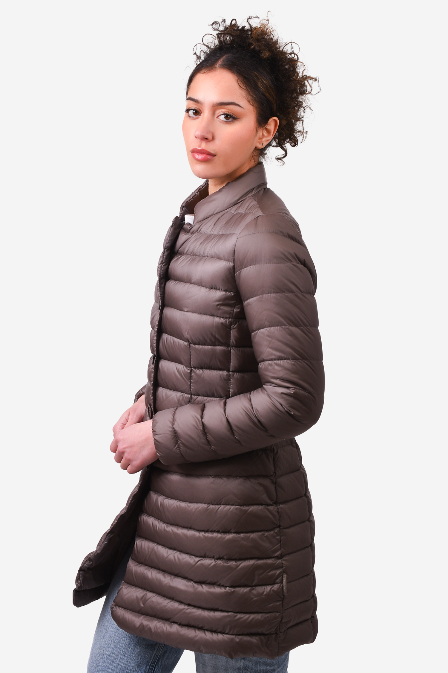 Moncler Grey Long Thin Puff Jacket Size 0