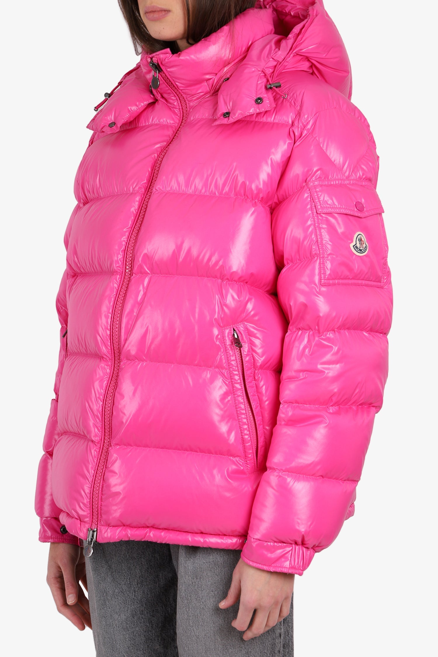 Moncler Pink Quilted 'Maya Giubbotto' Hooded Down Jacket Size 6