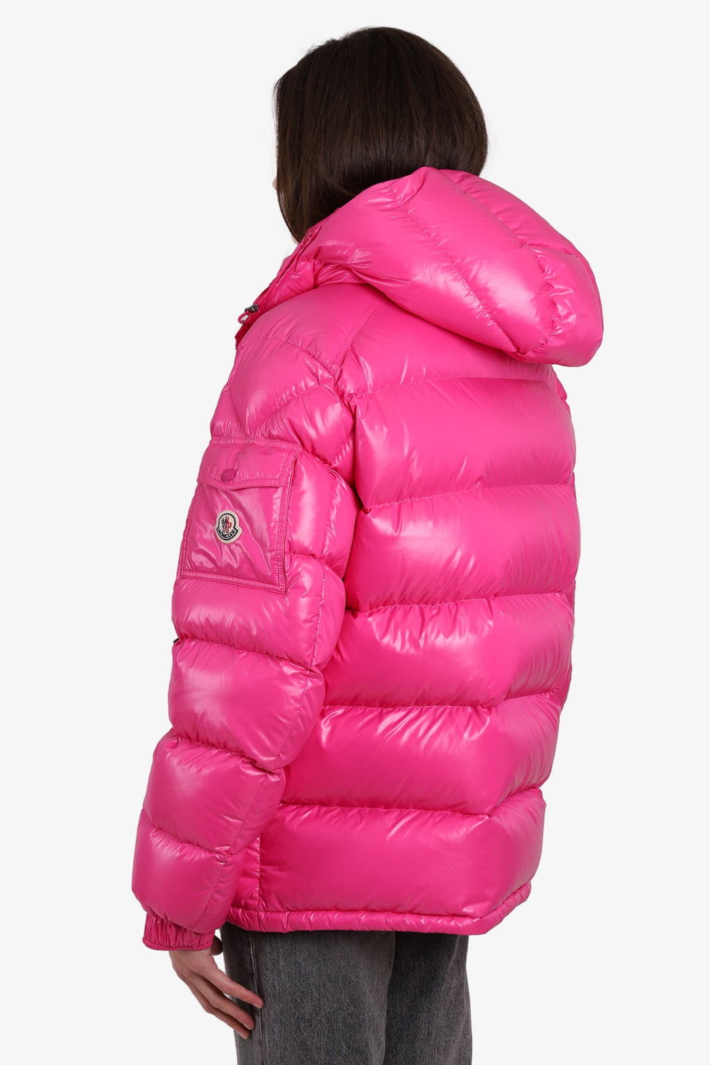 Moncler Pink Quilted 'Maya Giubbotto' Hooded Down Jacket Size 6
