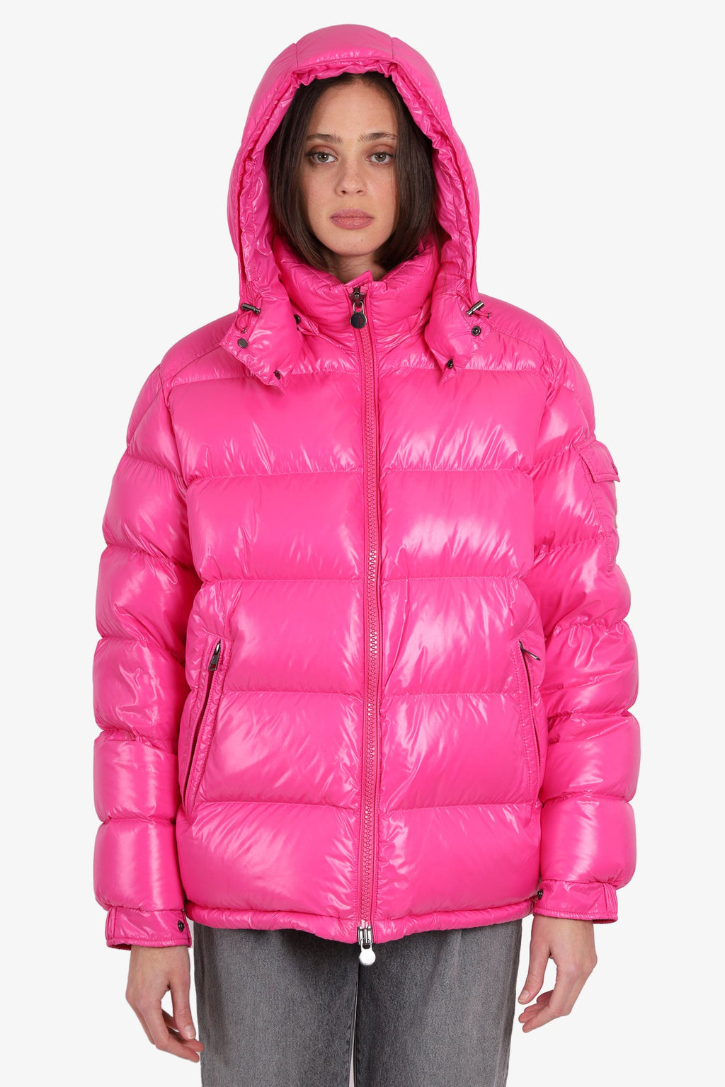 Moncler Pink Quilted 'Maya Giubbotto' Hooded Down Jacket Size 6