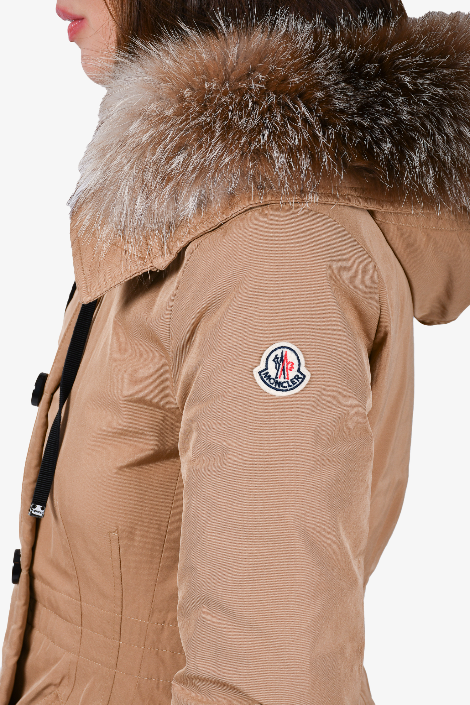 Moncler Tan Down Fur Hood 'Monticole' Parka Coat Size 1