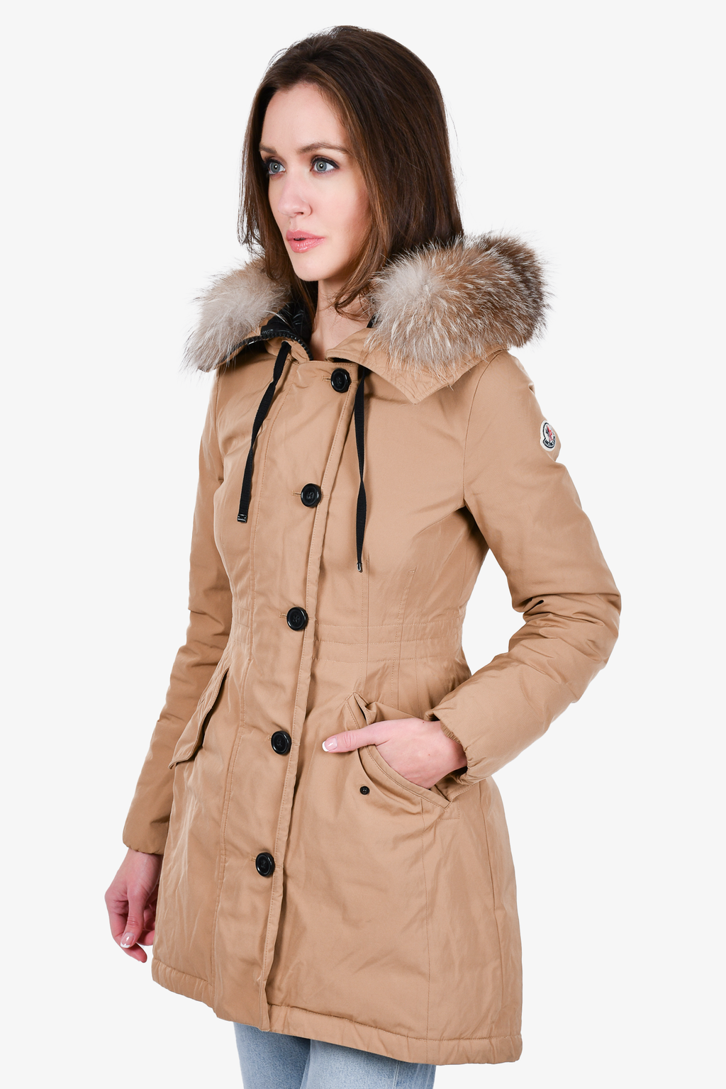 Moncler Tan Down Fur Hood 'Monticole' Parka Coat Size 1