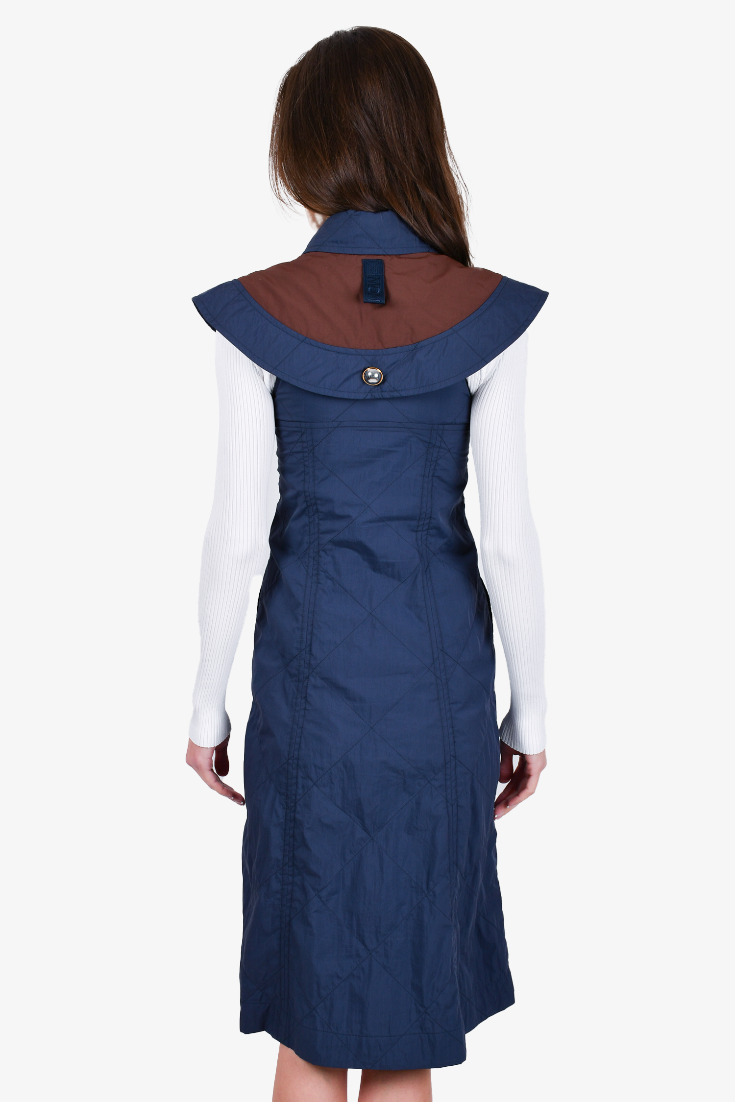 Moncler 'Abito' Brown/Navy Shirt Midi Dress Size XS