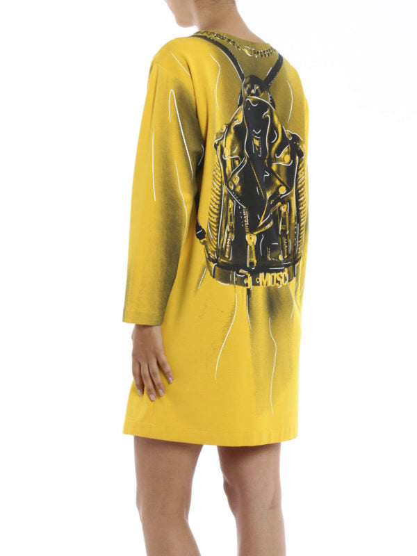 MOSCHINO ROBE COUTURE JAUNE NECKLACE PRINT DRESS