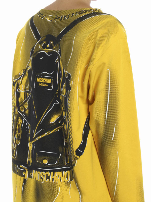MOSCHINO ROBE COUTURE JAUNE NECKLACE PRINT DRESS