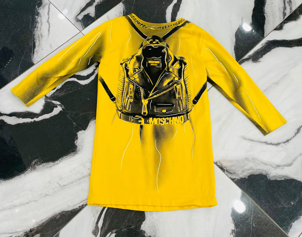 MOSCHINO ROBE COUTURE JAUNE NECKLACE PRINT DRESS