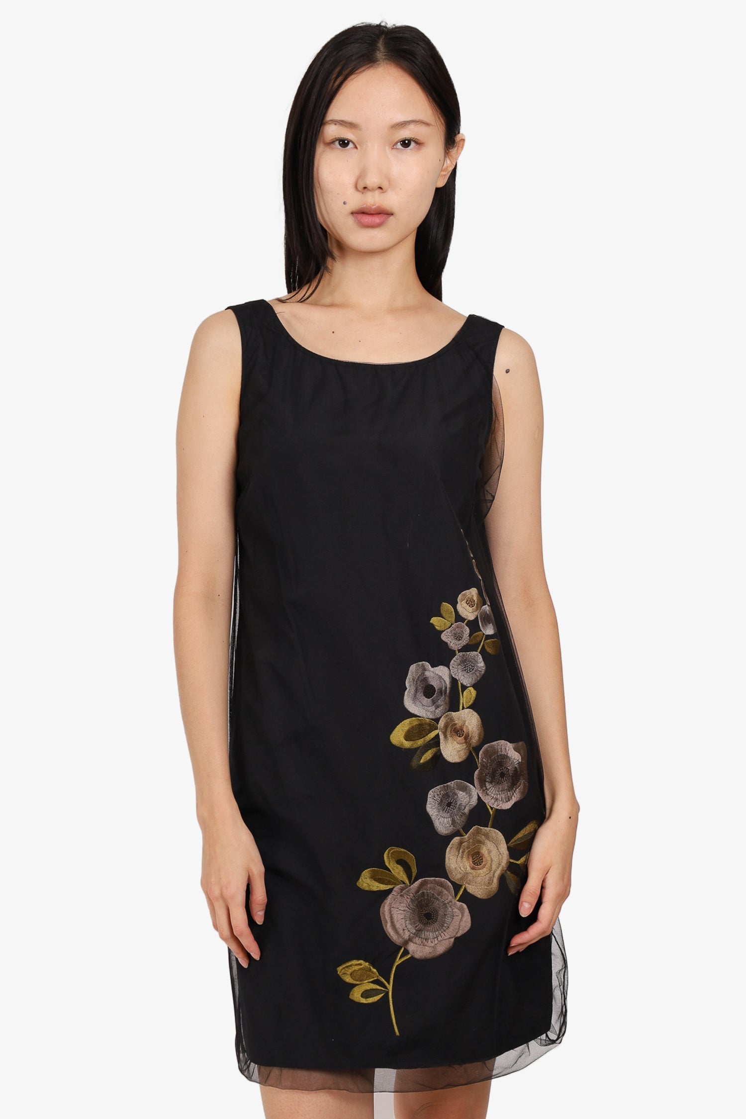 Moschino Black Floral Embroidery Sheer Sleeveless Dress Size 42