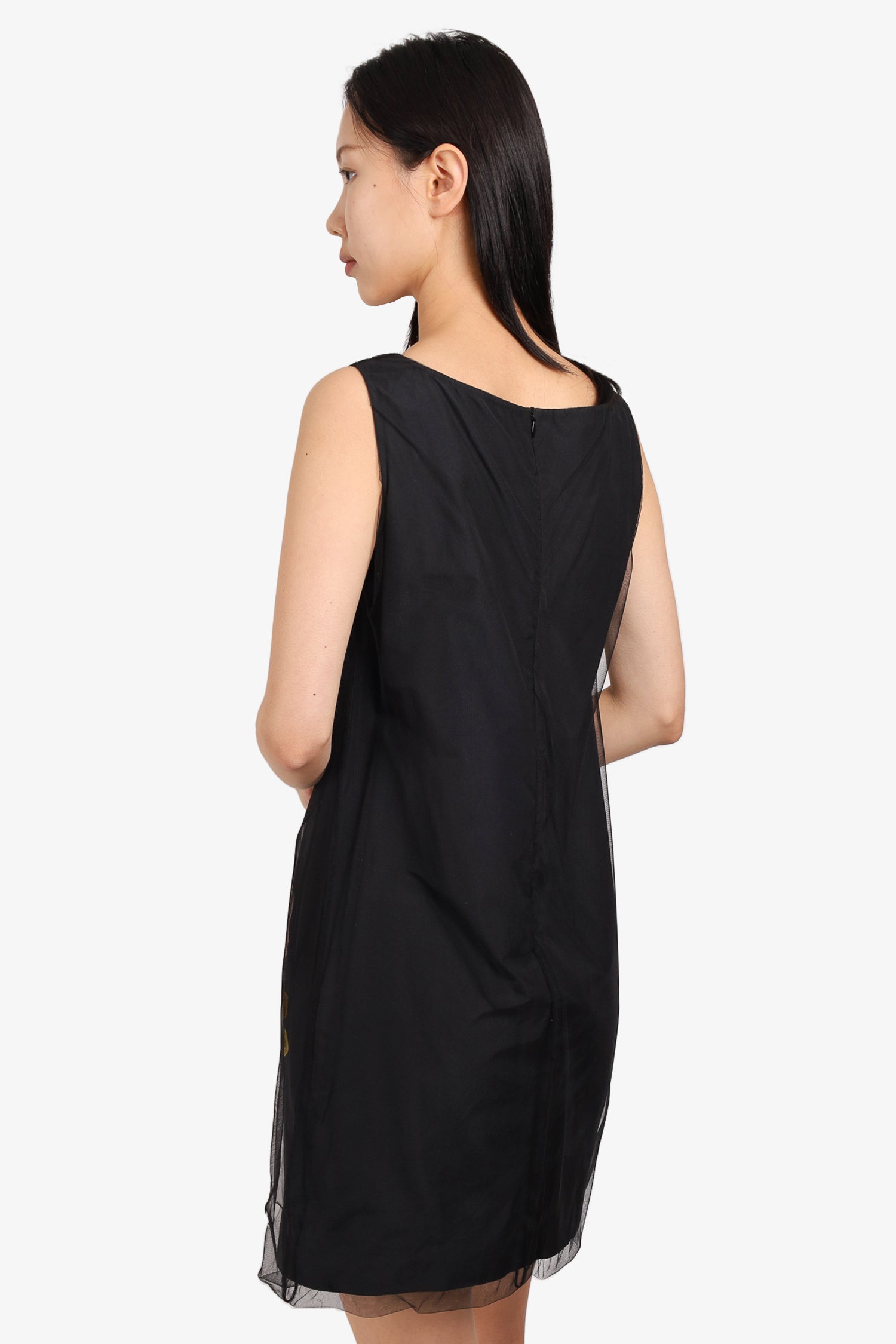 Moschino Black Floral Embroidery Sheer Sleeveless Dress Size 42