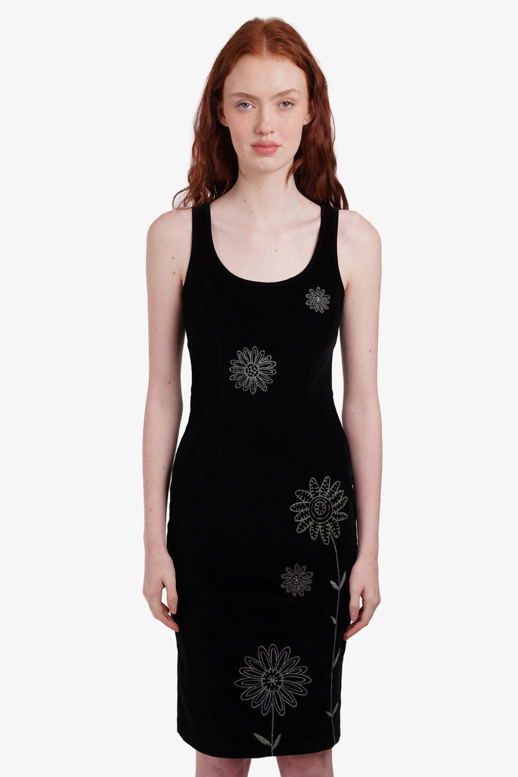 Moschino Black Velvet Sleeveless Floral Print Dress Size 8