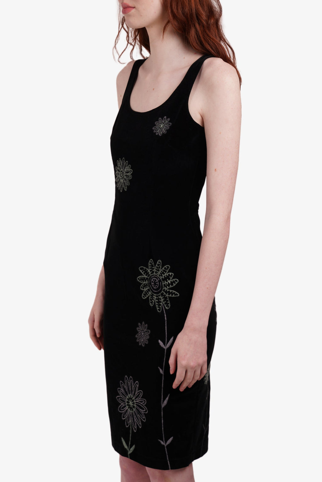 Moschino Black Velvet Sleeveless Floral Print Dress Size 8