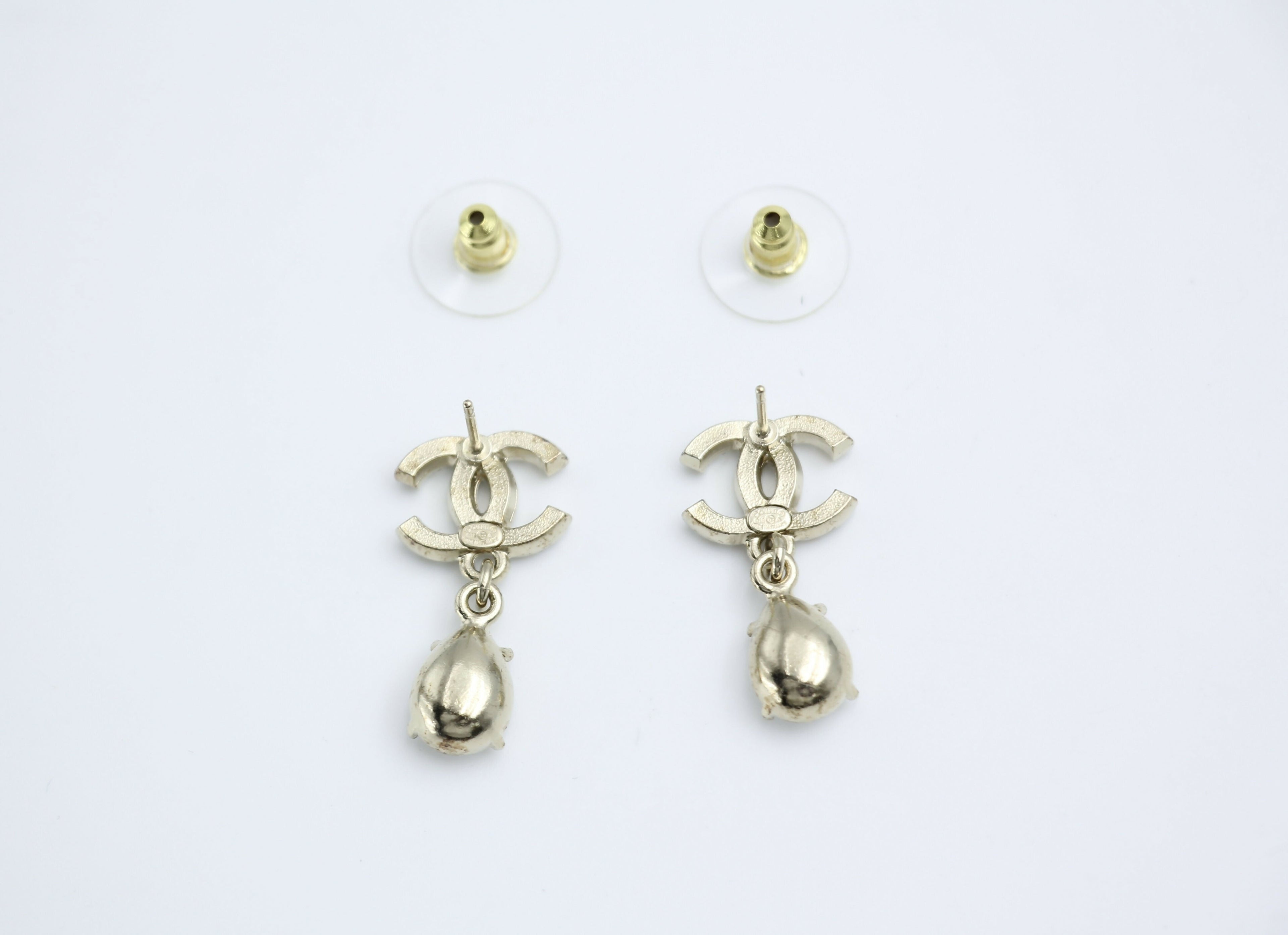 Chanel C19A Rhinestone CC Drop Dangle Stud Earrings