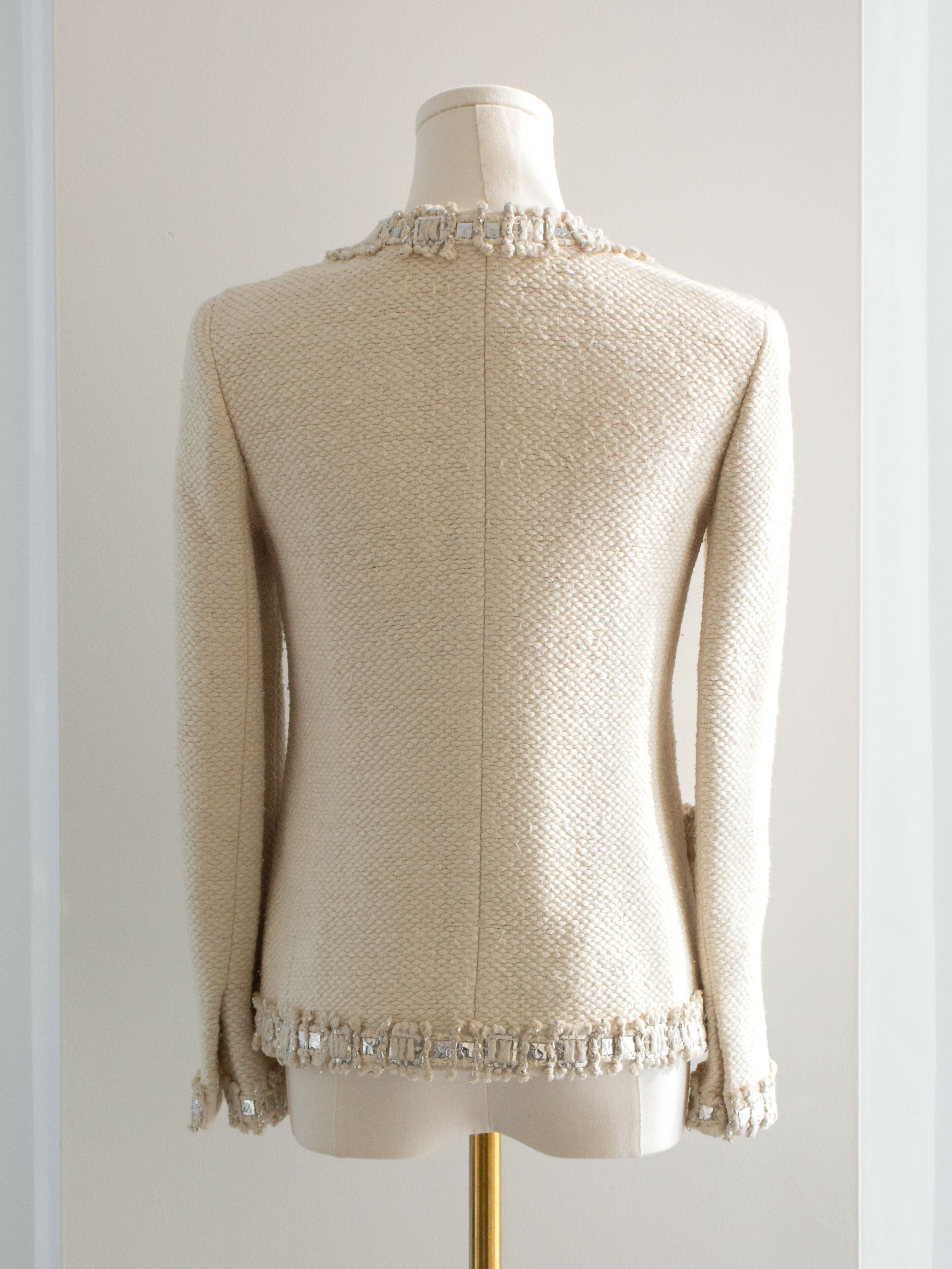 Chanel Pre-Fall 2012 Bombay Ecru Silver Embellished Tweed 12A Jacket