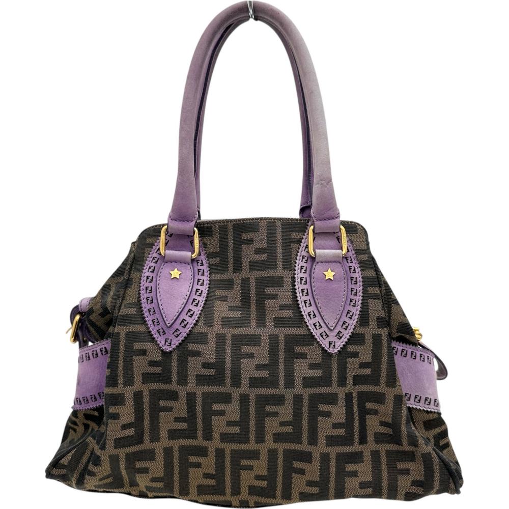 Fendi Zucca Etinico Canvas Leather Handbag