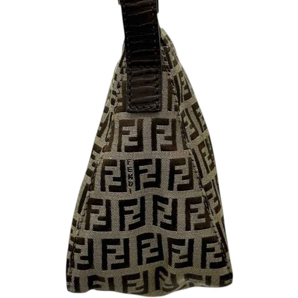 Fendi Zucchino Canvas Leather Shoulder Bag