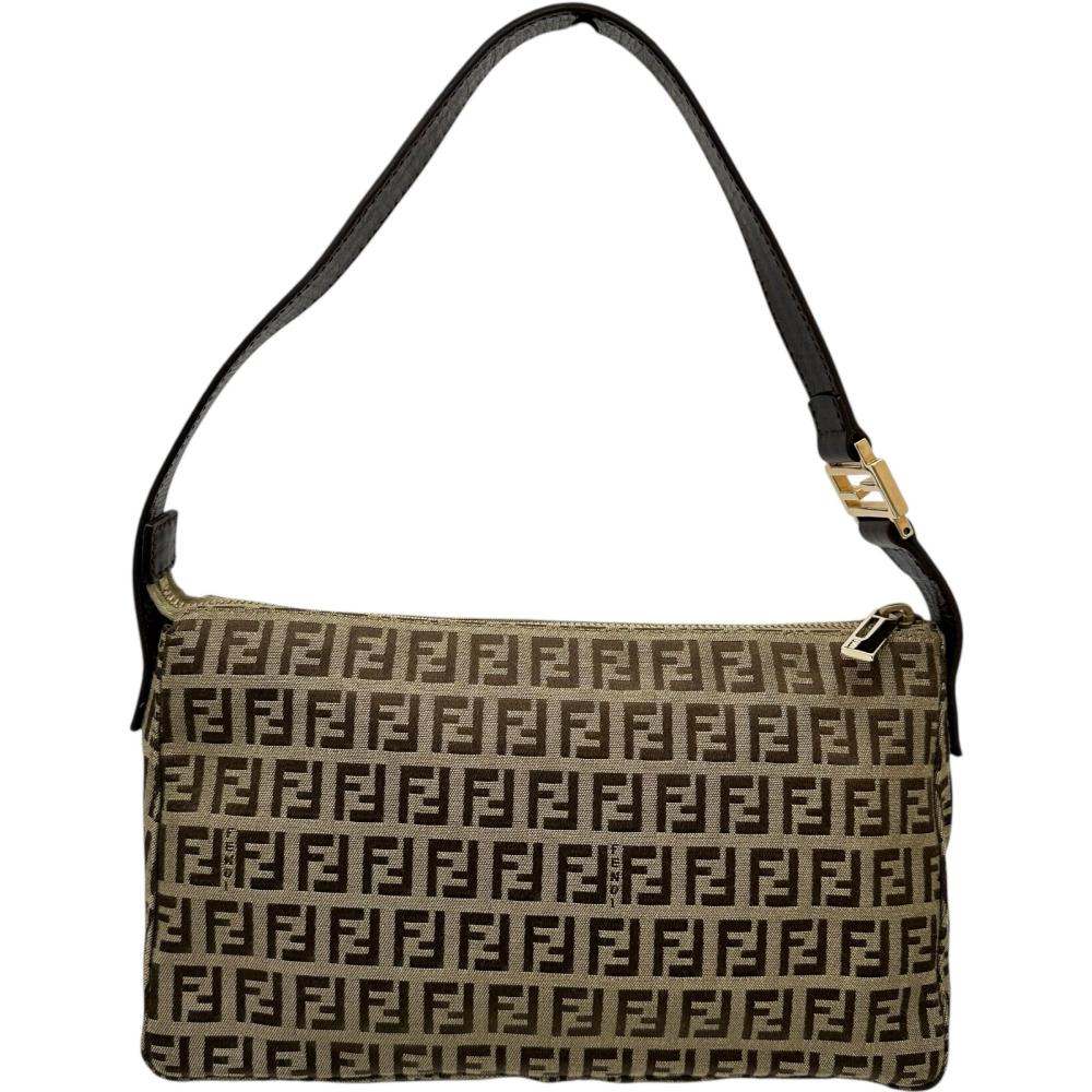 Fendi Zucchino Canvas Leather Shoulder Bag