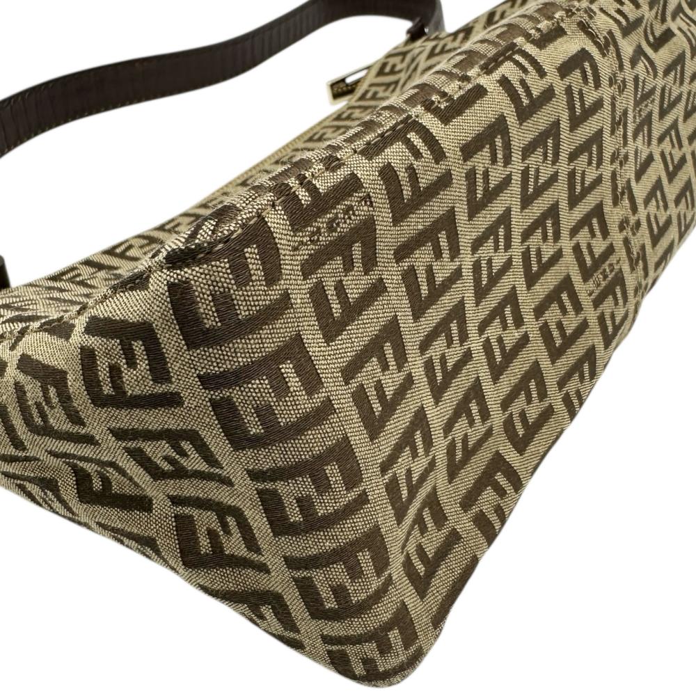 Fendi Zucchino Canvas Leather Shoulder Bag
