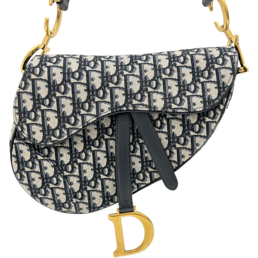 Dior Saddle Bag Oblique Canvas Leather 2way Shoulder Bag