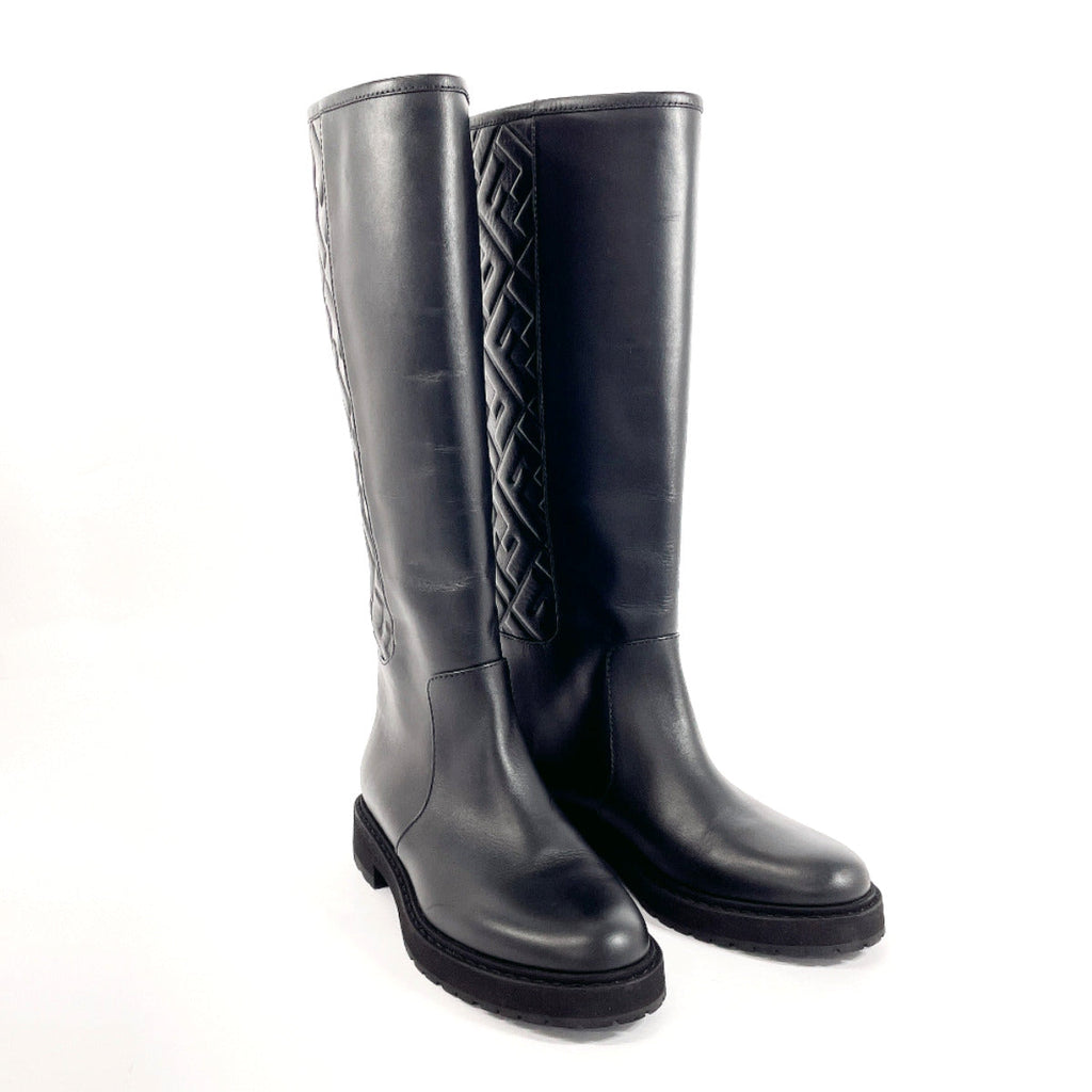 Fendi Leather Long Boots Zucca Black