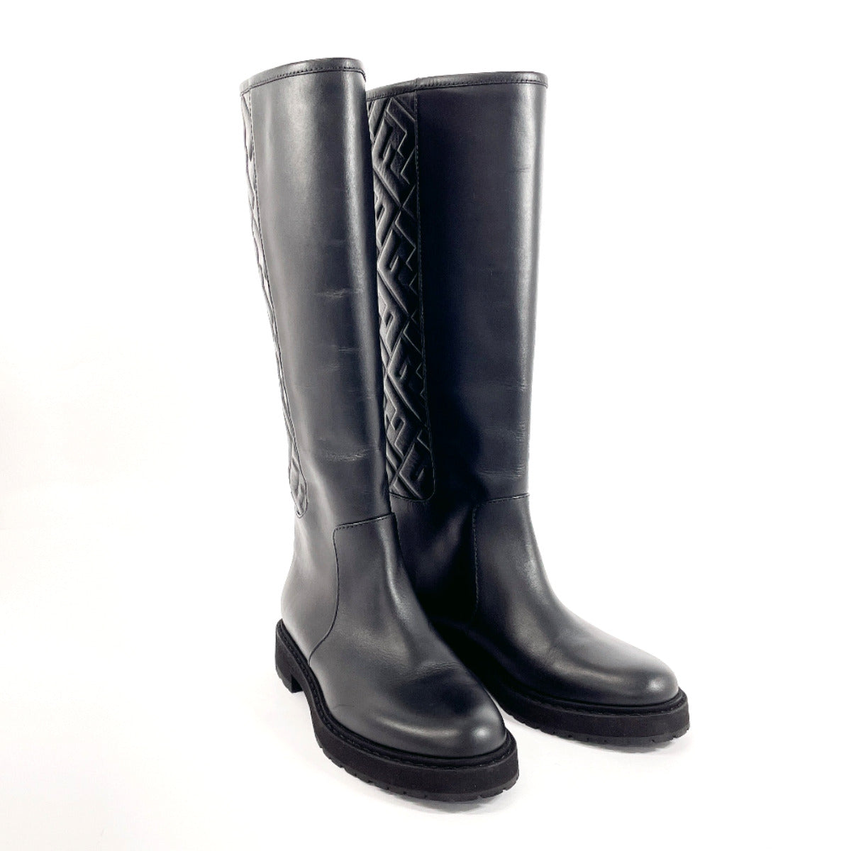Fendi Leather Long Boots Zucca Black