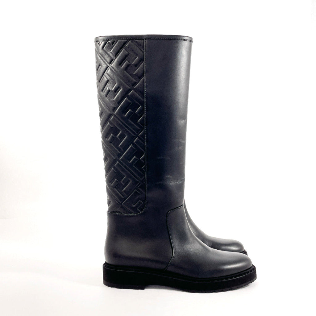Fendi Leather Long Boots Zucca Black