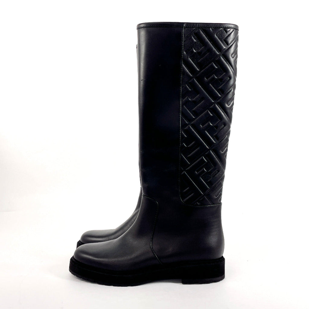 Fendi Leather Long Boots Zucca Black